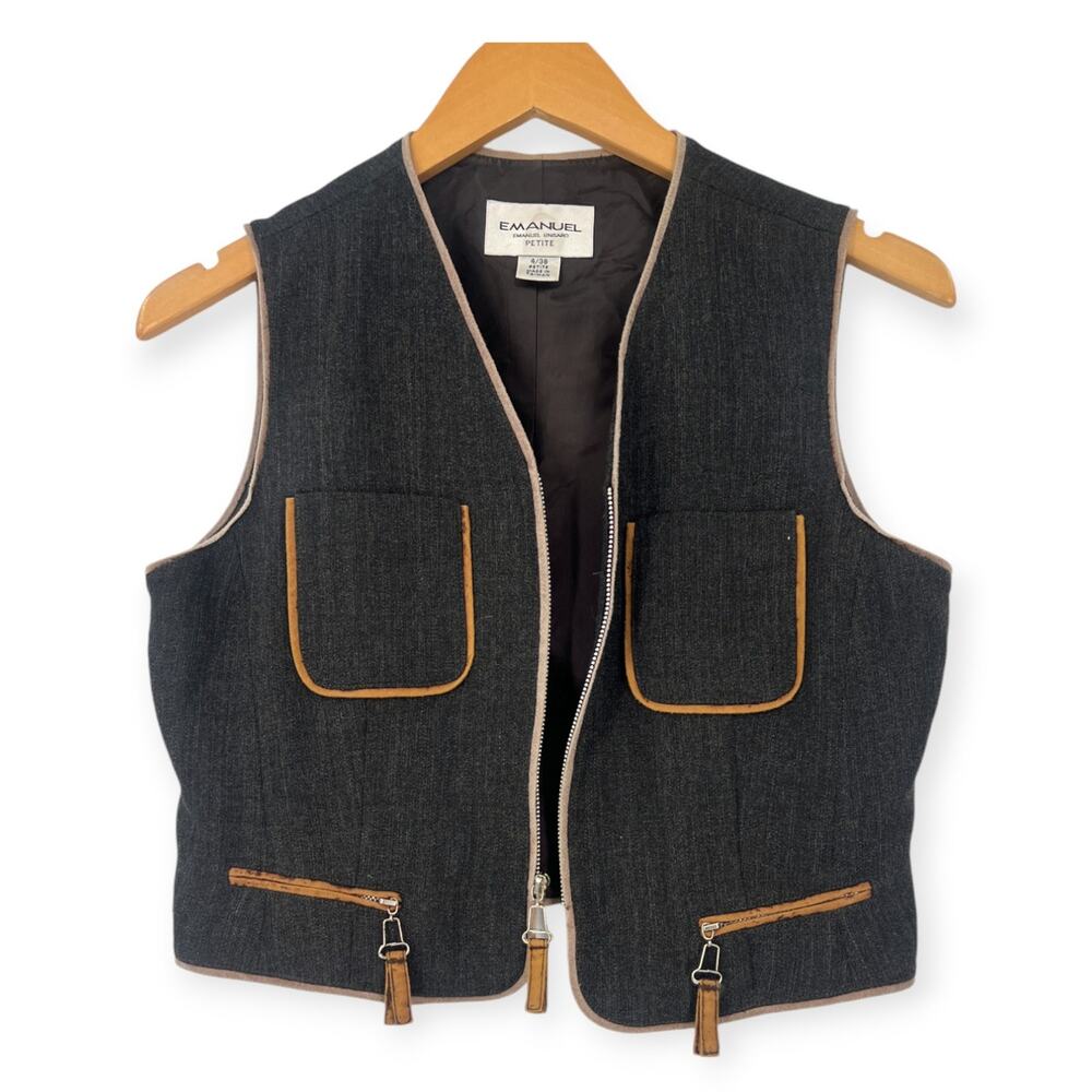 Vintage Emanuel Ungaro | S / 4 | Cropped Black Denim Trimmed Zipper Front Vest